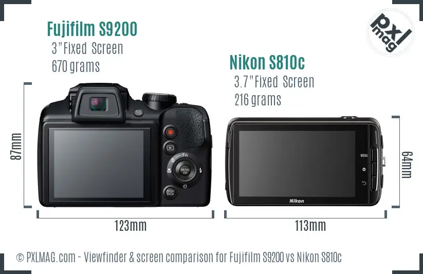 Fujifilm S9200 vs Nikon S810c Screen and Viewfinder comparison