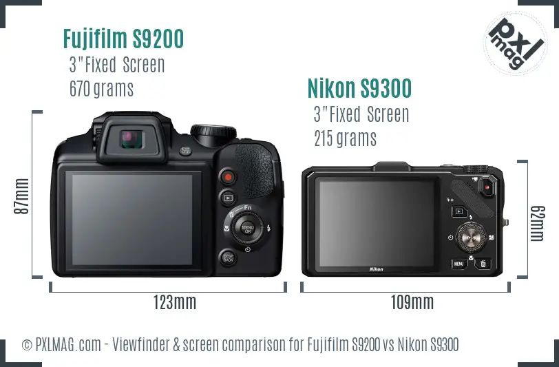 Fujifilm S9200 vs Nikon S9300 Screen and Viewfinder comparison