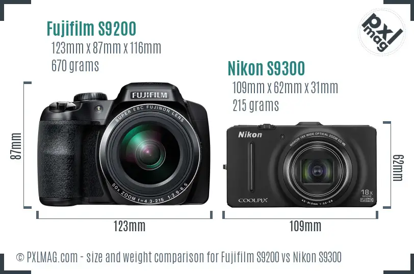 Fujifilm S9200 vs Nikon S9300 size comparison
