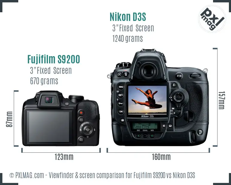 Fujifilm S9200 vs Nikon D3S Screen and Viewfinder comparison