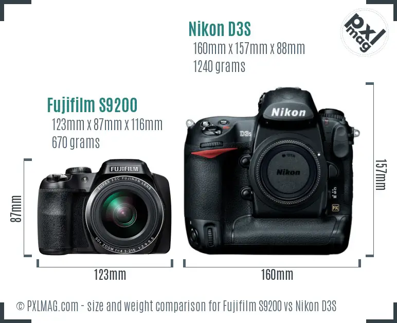 Fujifilm S9200 vs Nikon D3S size comparison