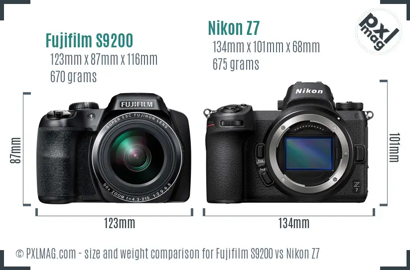 Fujifilm S9200 vs Nikon Z7 size comparison