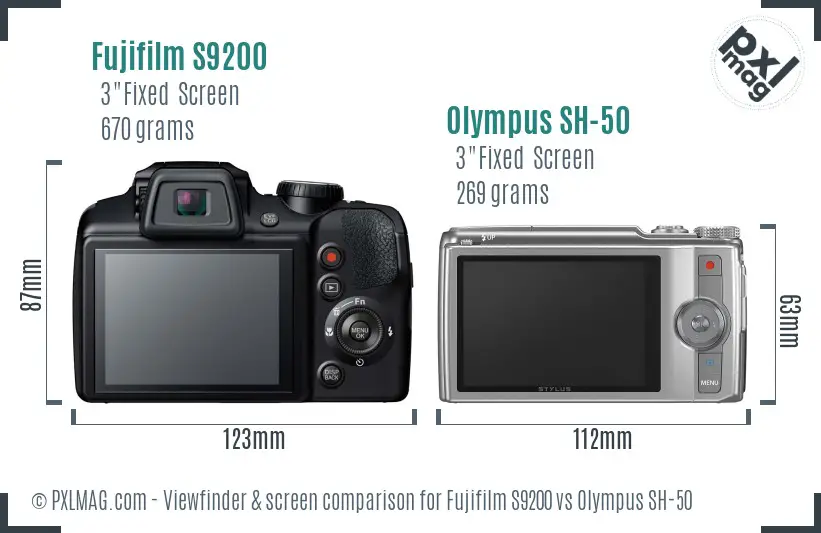 Fujifilm S9200 vs Olympus SH-50 Screen and Viewfinder comparison