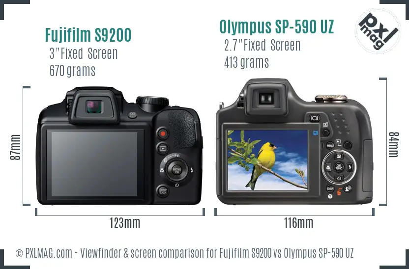 Fujifilm S9200 vs Olympus SP-590 UZ Screen and Viewfinder comparison