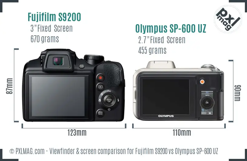 Fujifilm S9200 vs Olympus SP-600 UZ Screen and Viewfinder comparison