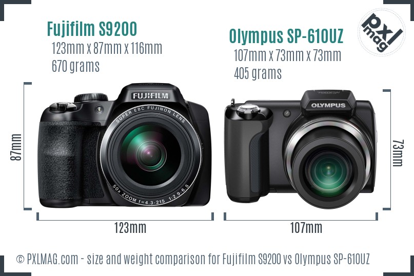 Fujifilm S9200 vs Olympus SP-610UZ size comparison