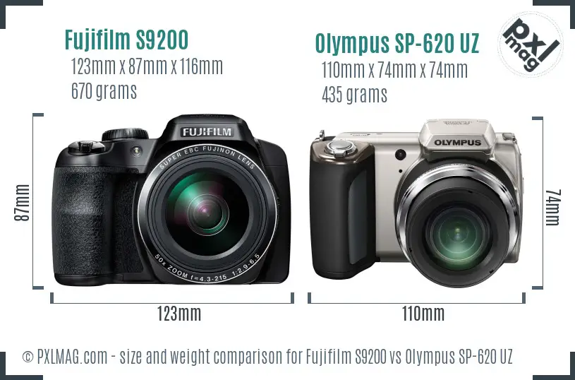 Fujifilm S9200 vs Olympus SP-620 UZ size comparison Fujifilm S9200 vs Olympus SP-620 UZ size comparison