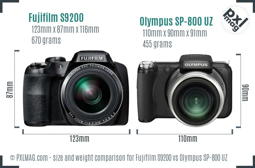 Fujifilm S9200 vs Olympus SP-800 UZ size comparison