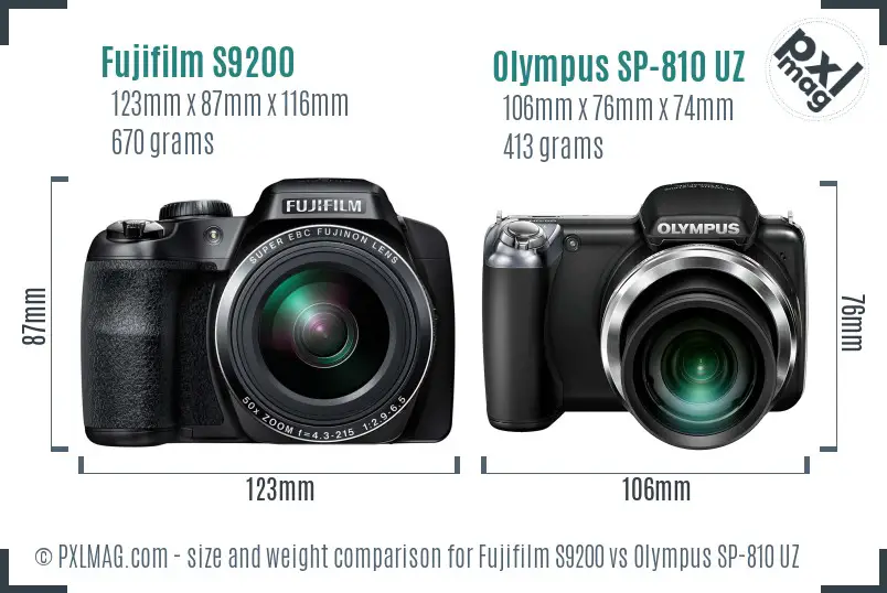 Fujifilm S9200 vs Olympus SP-810 UZ size comparison Fujifilm S9200 vs Olympus SP-810 UZ size comparison