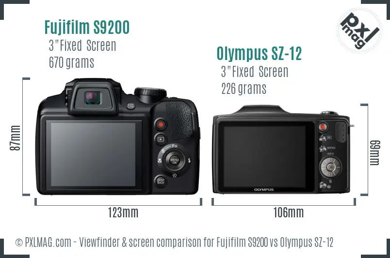 Fujifilm S9200 vs Olympus SZ-12 Screen and Viewfinder comparison Fujifilm S9200 vs Olympus SZ-12 Screen and Viewfinder comparison