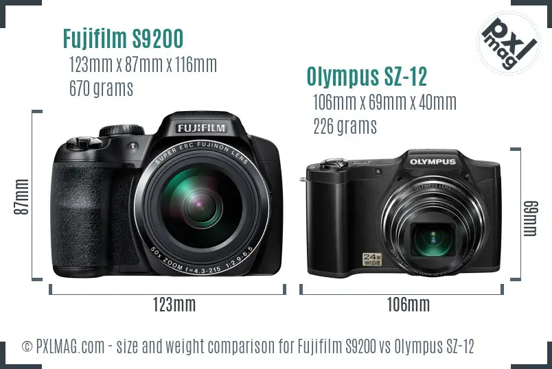 Fujifilm S9200 vs Olympus SZ-12 size comparison Fujifilm S9200 vs Olympus SZ-12 size comparison