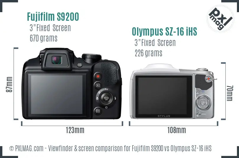 Fujifilm S9200 vs Olympus SZ-16 iHS Screen and Viewfinder comparison
