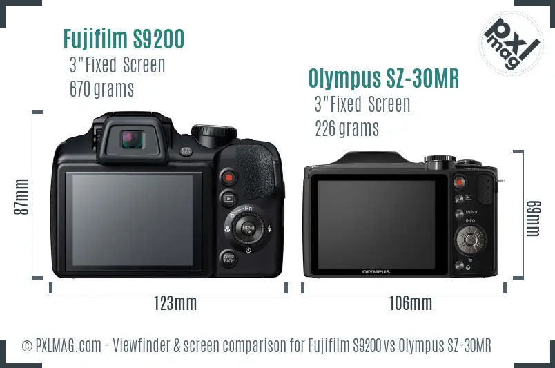 Fujifilm S9200 vs Olympus SZ-30MR Screen and Viewfinder comparison