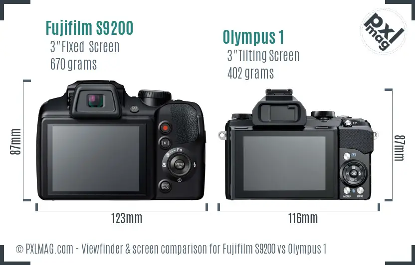 Fujifilm S9200 vs Olympus 1 Screen and Viewfinder comparison Fujifilm S9200 vs Olympus 1 Screen and Viewfinder comparison