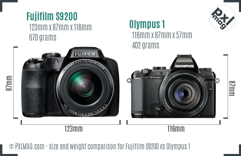 Fujifilm S9200 vs Olympus 1 size comparison Fujifilm S9200 vs Olympus 1 size comparison