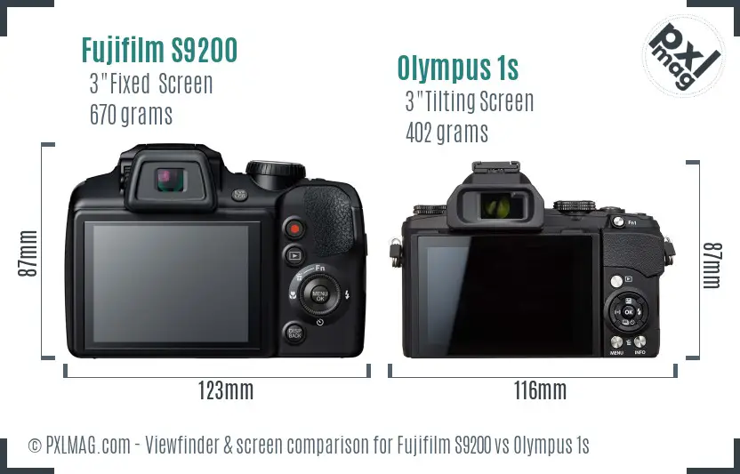 Fujifilm S9200 vs Olympus 1s Screen and Viewfinder comparison