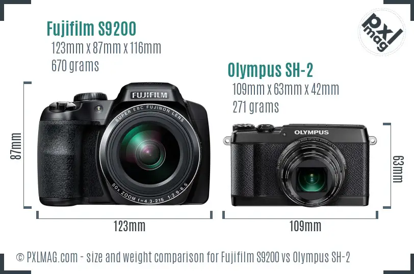 Fujifilm S9200 vs Olympus SH-2 size comparison