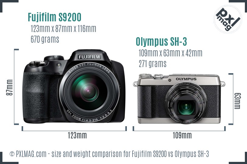 Fujifilm S9200 vs Olympus SH-3 size comparison