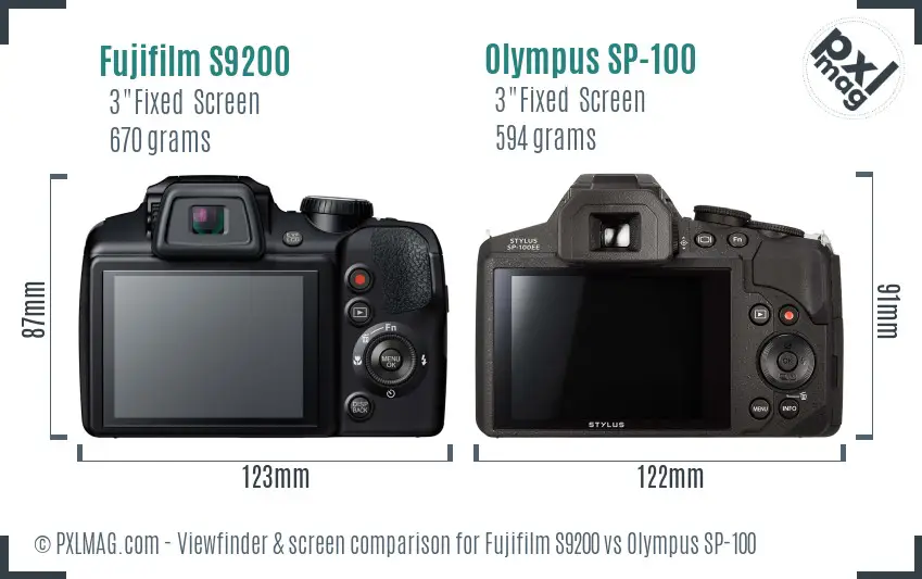 Fujifilm S9200 vs Olympus SP-100 Screen and Viewfinder comparison