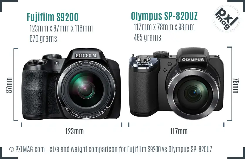 Fujifilm S9200 vs Olympus SP-820UZ size comparison