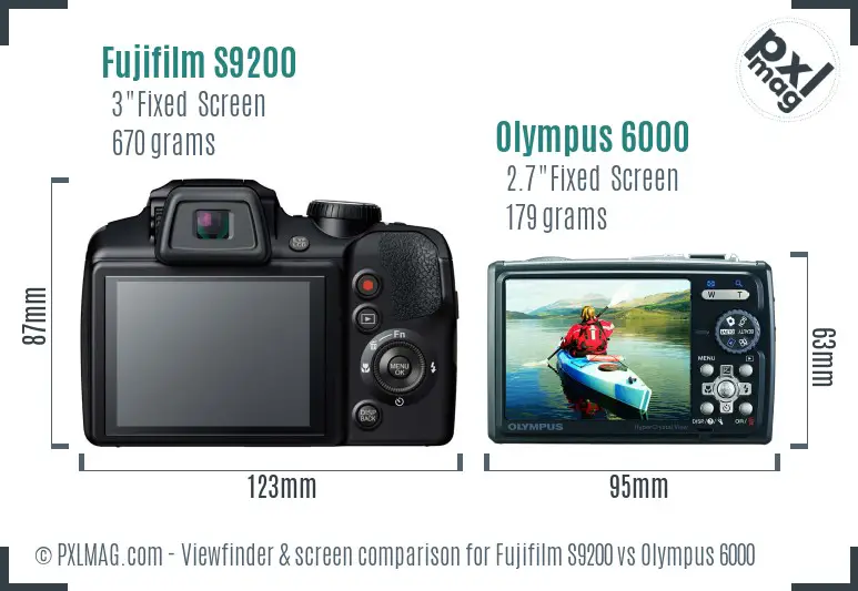 Fujifilm S9200 vs Olympus 6000 Screen and Viewfinder comparison