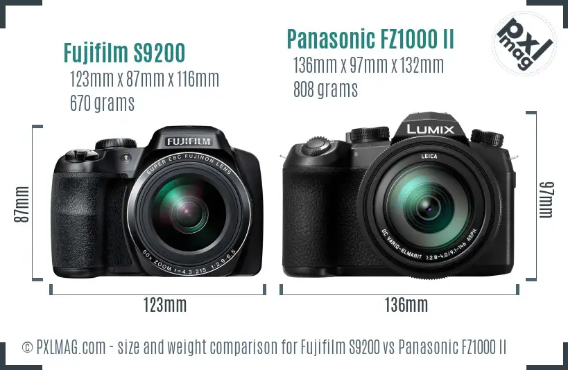 Fujifilm S9200 vs Panasonic FZ1000 II size comparison Fujifilm S9200 vs Panasonic FZ1000 II size comparison