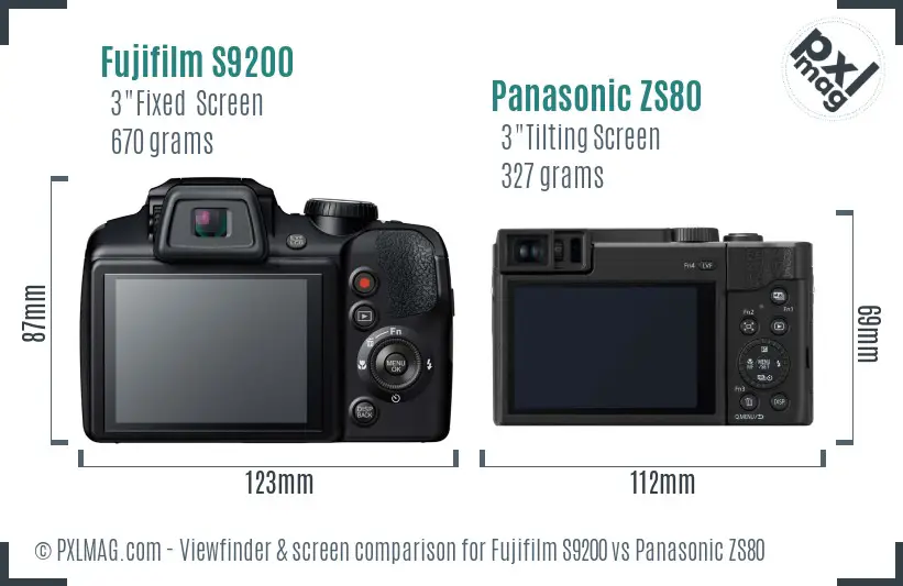 Fujifilm S9200 vs Panasonic ZS80 Screen and Viewfinder comparison