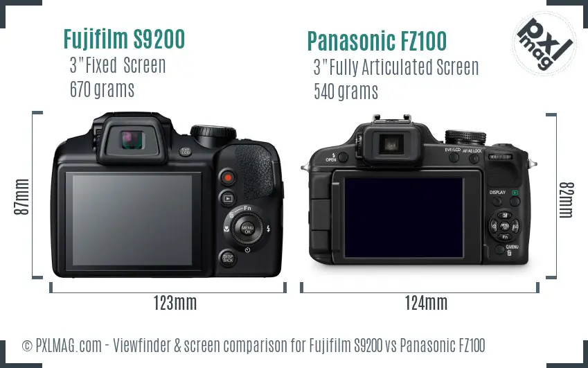 Fujifilm S9200 vs Panasonic FZ100 Screen and Viewfinder comparison