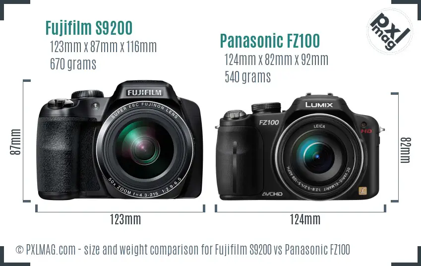 Fujifilm S9200 vs Panasonic FZ100 size comparison