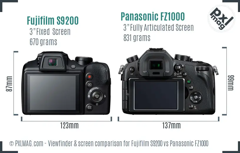 Fujifilm S9200 vs Panasonic FZ1000 Screen and Viewfinder comparison