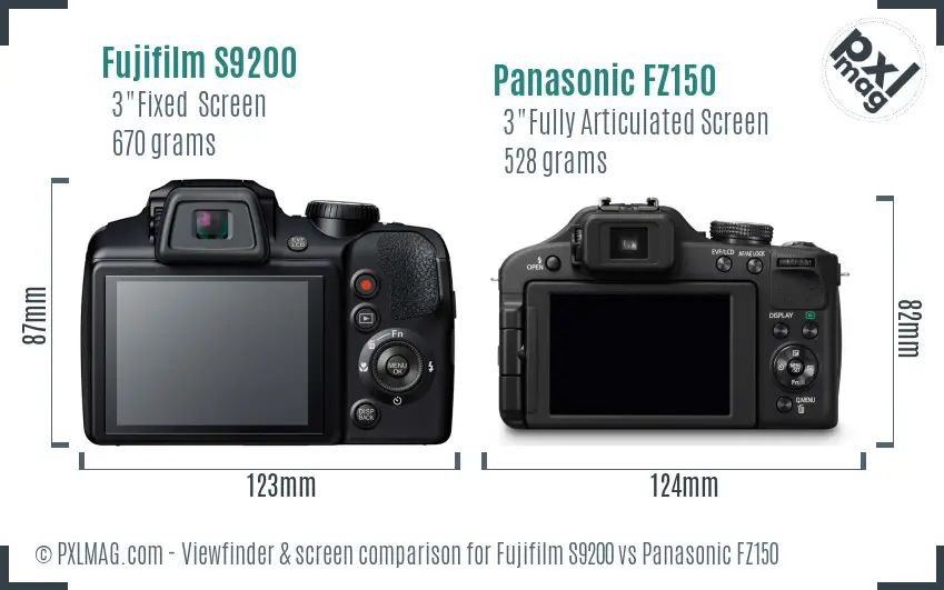 Fujifilm S9200 vs Panasonic FZ150 Screen and Viewfinder comparison
