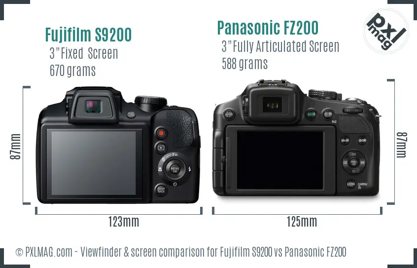 Fujifilm S9200 vs Panasonic FZ200 Screen and Viewfinder comparison