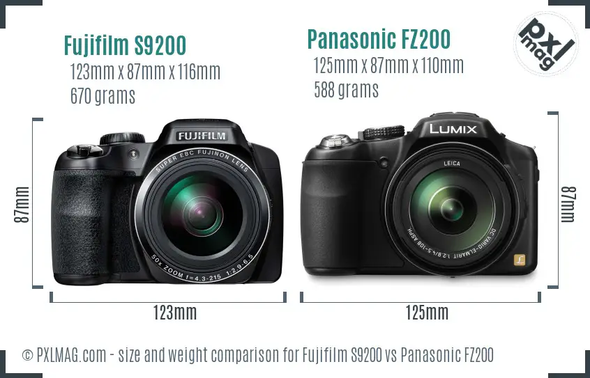 Fujifilm S9200 vs Panasonic FZ200 size comparison