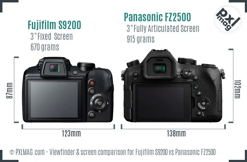 Fujifilm S9200 vs Panasonic FZ2500 Screen and Viewfinder comparison