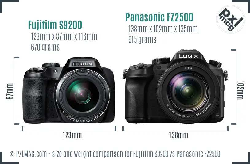 Fujifilm S9200 vs Panasonic FZ2500 size comparison