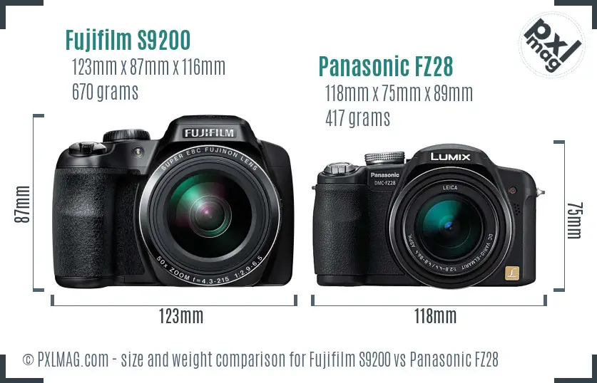 Fujifilm S9200 vs Panasonic FZ28 size comparison