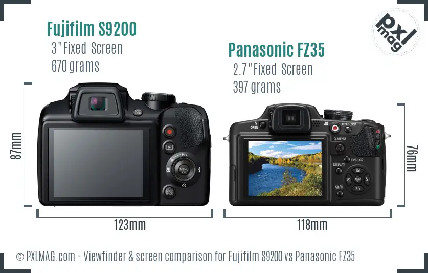 Fujifilm S9200 vs Panasonic FZ35 Screen and Viewfinder comparison
