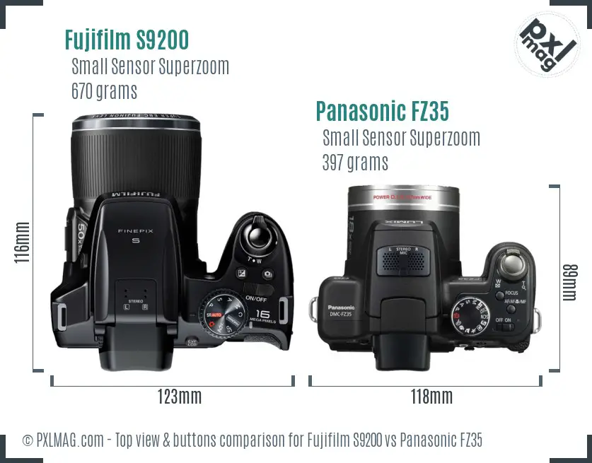 Fujifilm S9200 vs Panasonic FZ35 top view buttons comparison