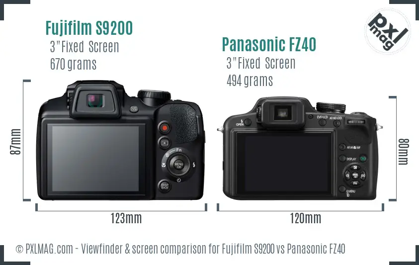 Fujifilm S9200 vs Panasonic FZ40 Screen and Viewfinder comparison