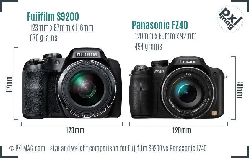 Fujifilm S9200 vs Panasonic FZ40 size comparison
