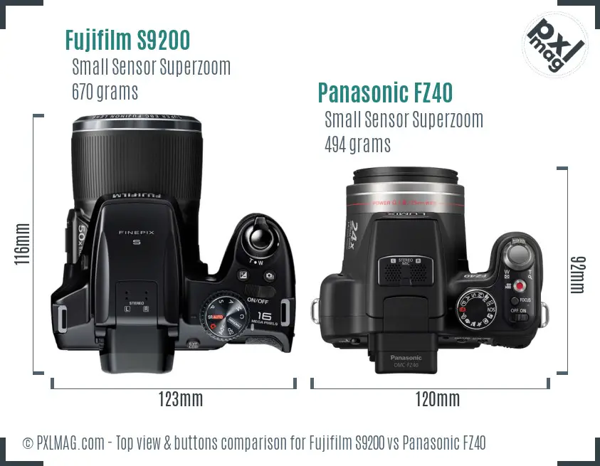Fujifilm S9200 vs Panasonic FZ40 top view buttons comparison