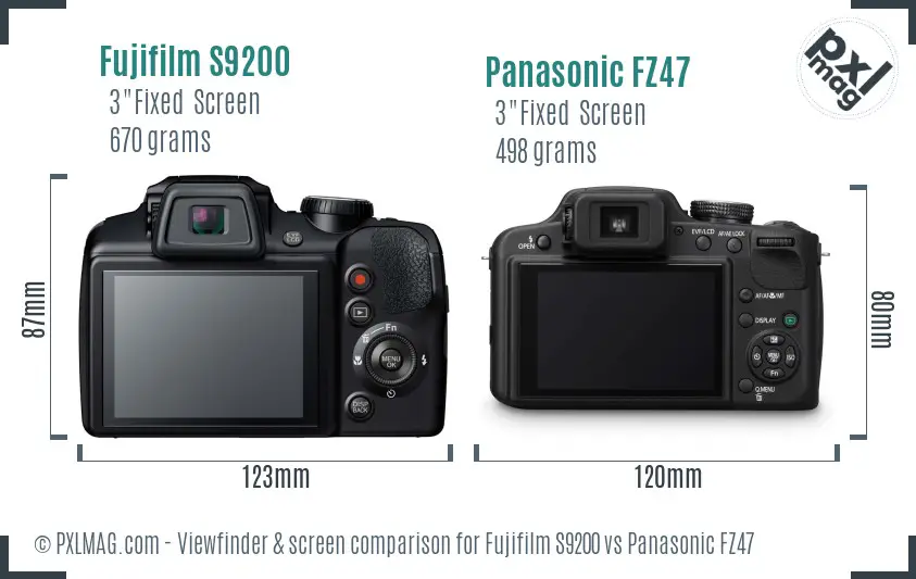 Fujifilm S9200 vs Panasonic FZ47 Screen and Viewfinder comparison