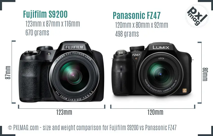 Fujifilm S9200 vs Panasonic FZ47 size comparison