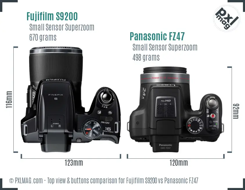 Fujifilm S9200 vs Panasonic FZ47 top view buttons comparison