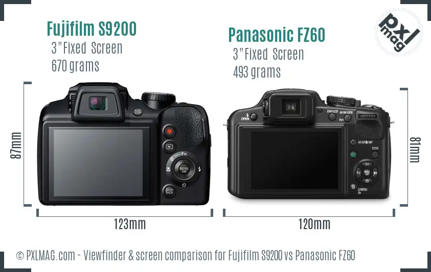 Fujifilm S9200 vs Panasonic FZ60 Screen and Viewfinder comparison