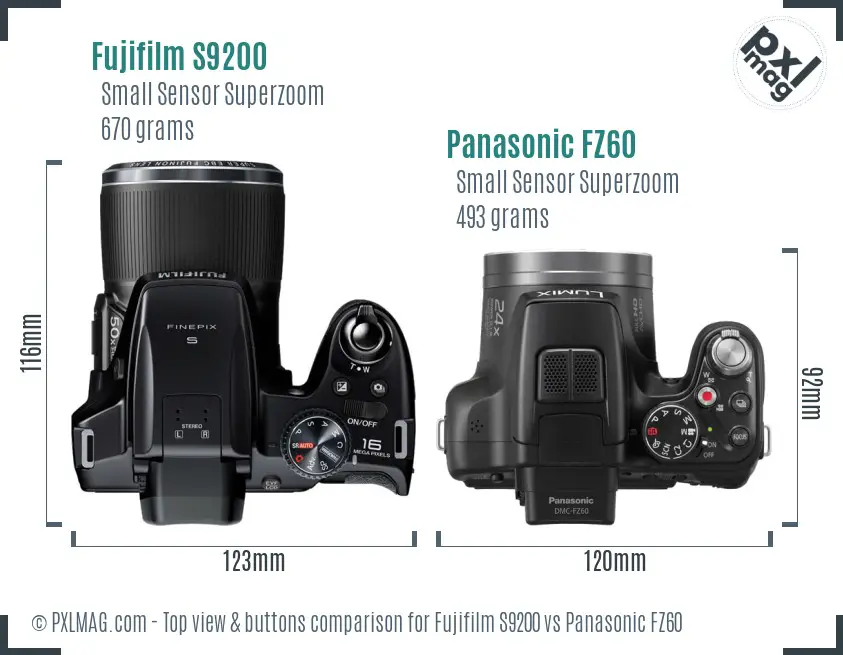 Fujifilm S9200 vs Panasonic FZ60 top view buttons comparison