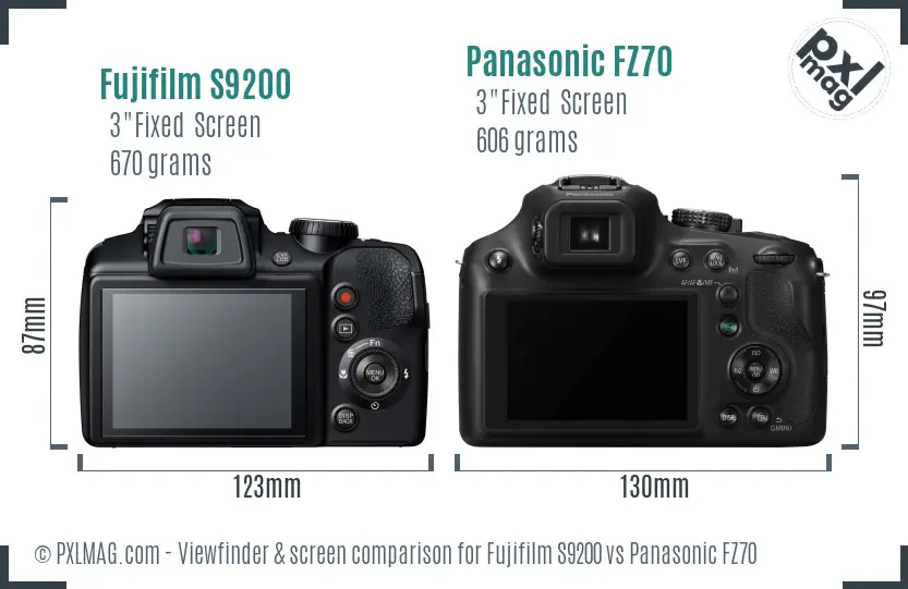 Fujifilm S9200 vs Panasonic FZ70 Screen and Viewfinder comparison