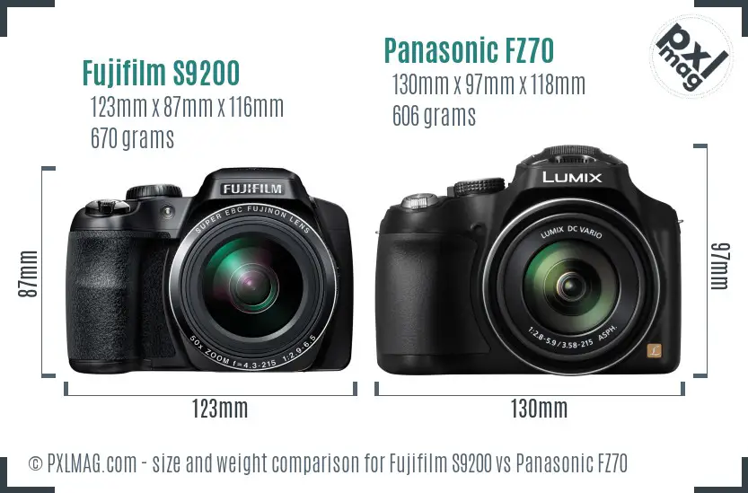 Fujifilm S9200 vs Panasonic FZ70 size comparison