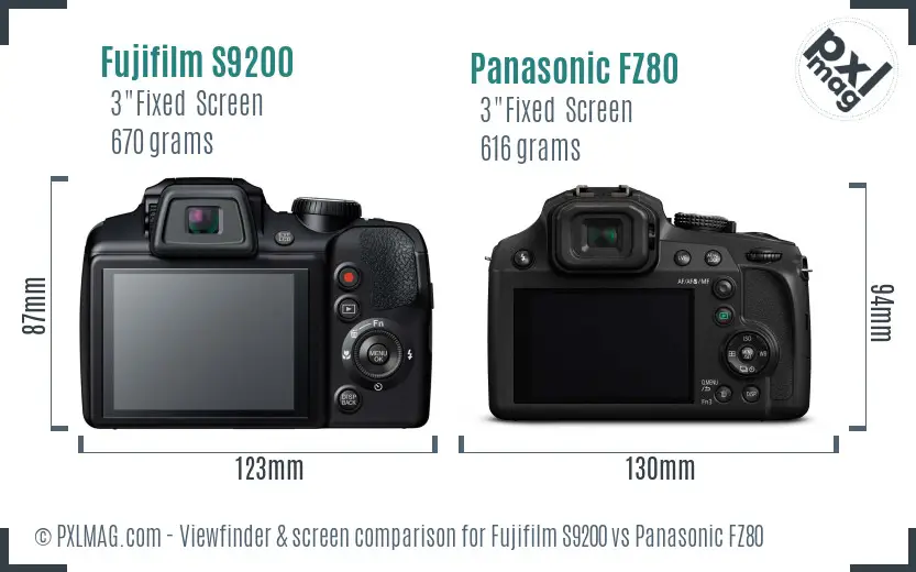 Fujifilm S9200 vs Panasonic FZ80 Screen and Viewfinder comparison