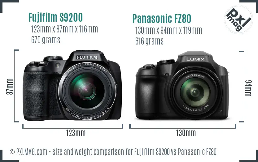 Fujifilm S9200 vs Panasonic FZ80 size comparison